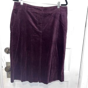 Talbots Size 12 Purple Crushed Velvet Midi Front-Pleat Skirt Pockets